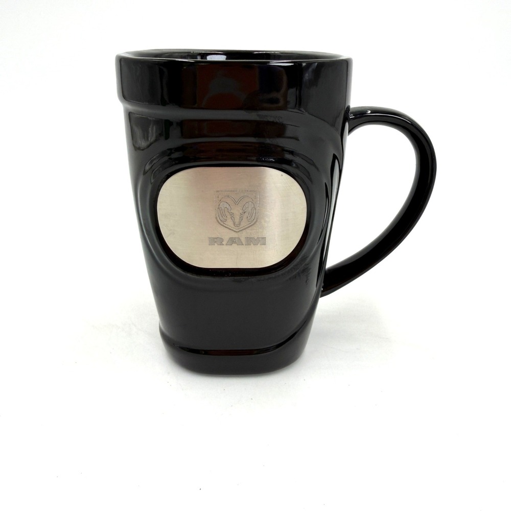RAM Coffee Mug Black Excellent Metal Logo Plate Ceramic‎ Truck Cup Heavy Solid